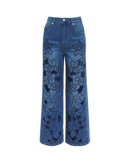 Sandro Blue Embroidered Wide-Leg Jeans