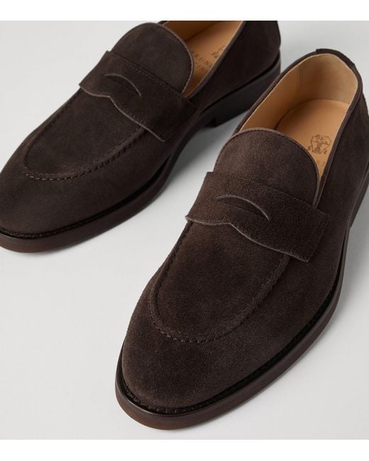 Brunello Cucinelli Brown Suede Loafer Sneakers for men