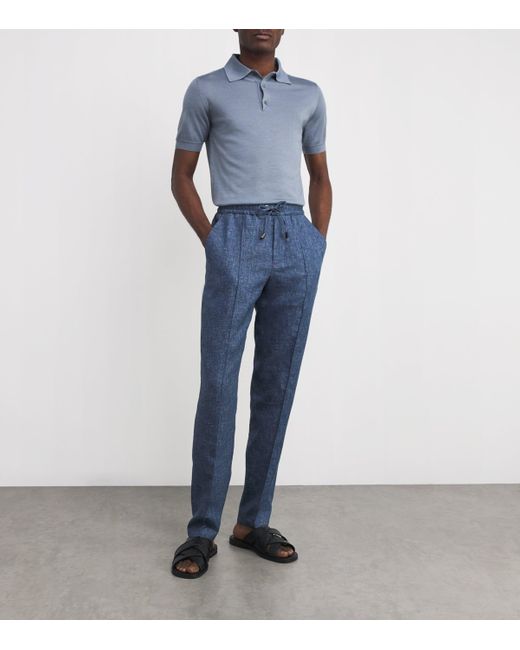 Isaia Blue Drawstring Trousers for men