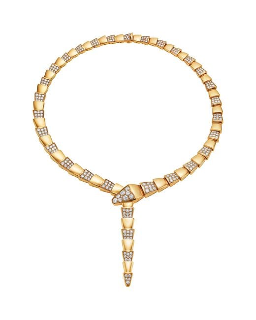 BVLGARI Metallic Yellow Gold And Diamond Serpenti Scaglie Necklace