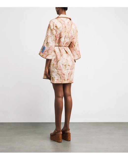 Zimmermann Pink Linen Printed Daylight Mini Dress