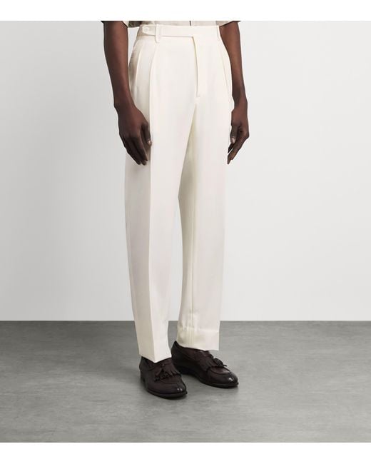 Brioni White Wool Straight Tailored Trousers for men