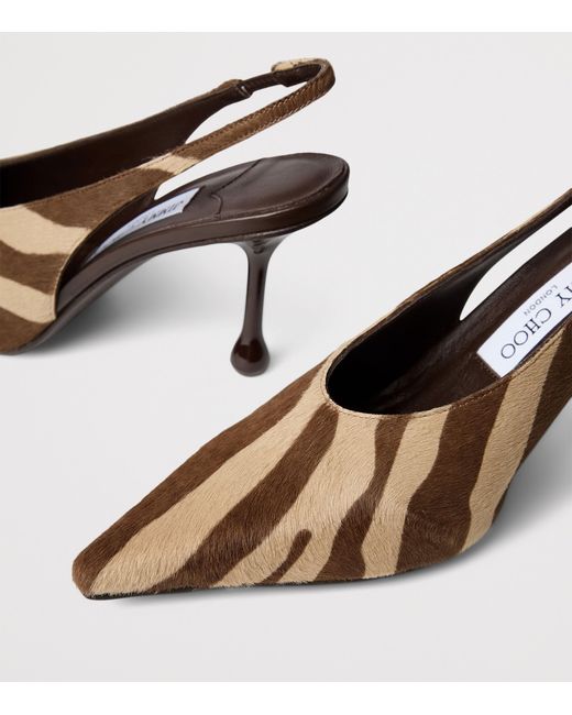 Jimmy Choo Brown Isa 80 Calf Hair Slingback Pumps