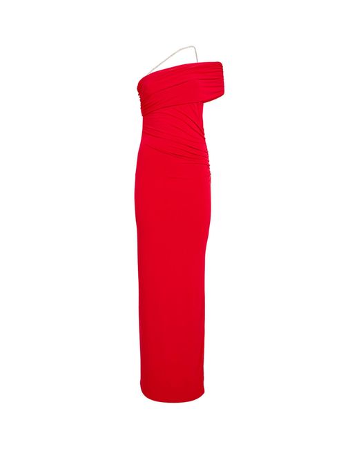 Hervé Léger Red Asymmetric Maxi Dress