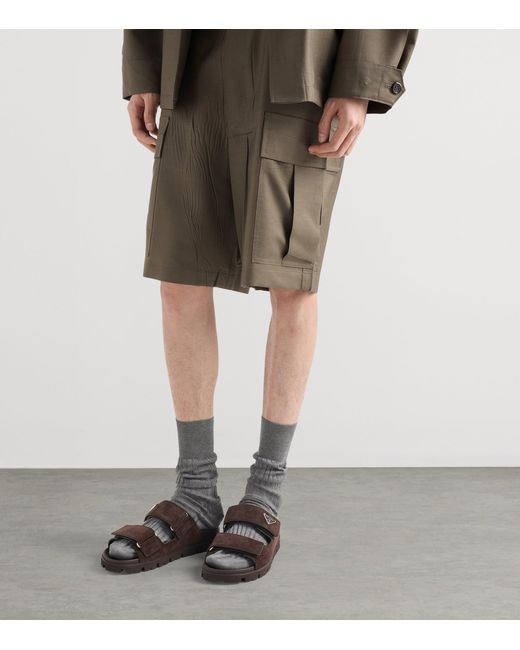 Prada Brown Suede Triangle Sandals for men