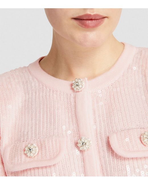 Self-Portrait Pink Sequin-knit Cardigan