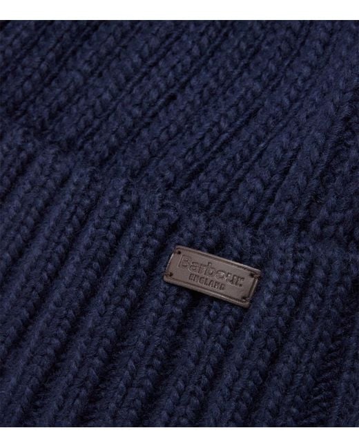 Barbour Blue Lambswool-Blend Kelson Beanie for men