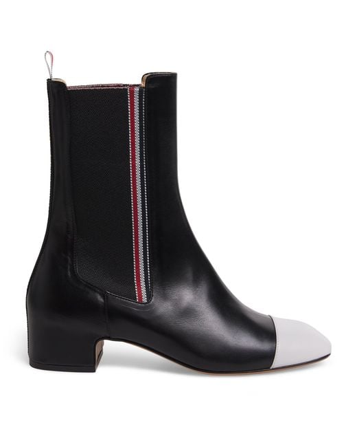 Thom Browne Black Leather Mid-Calf Chelsea Boots 40