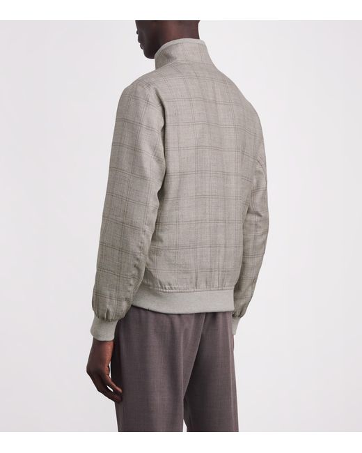 FIORONI CASHMERE Gray Wool-Blend Check Bomber Jacket for men