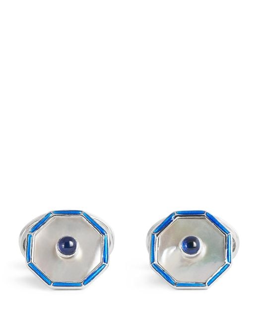Deakin & Francis Blue Sterling Hexagonal Sapphire Cufflinks for men