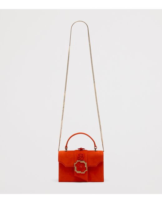 Malone Souliers Red Mini Suede Audrey Top-Handle Bag