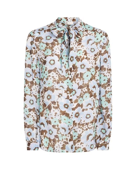 Tory Burch White Printed Tie-Neck Blouse