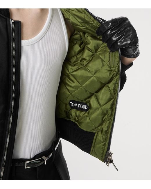 Tom Ford Black Silk Satin Bomber Jacket for men
