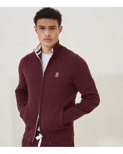 Brunello Cucinelli Red Cashmere Zip-Up Cardigan for men