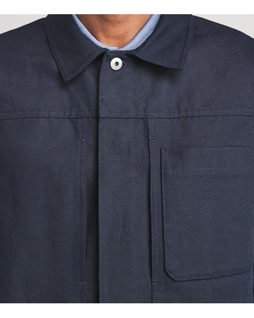 Vince Blue Cotton-Linen Trucker Overshirt for men