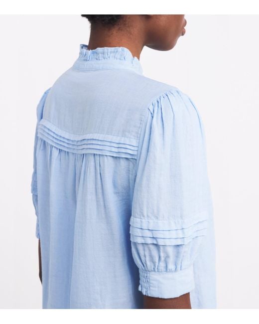 ME+EM Blue Cotton Frill-Trim Blouse
