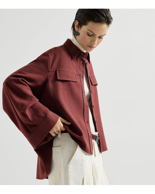Brunello Cucinelli Red Virgin Wool-Blend Twill Shirt