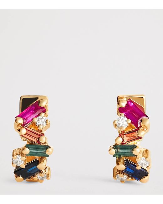 Suzanne Kalan Metallic Diamond And Sapphire Frenzy Huggie Earrings