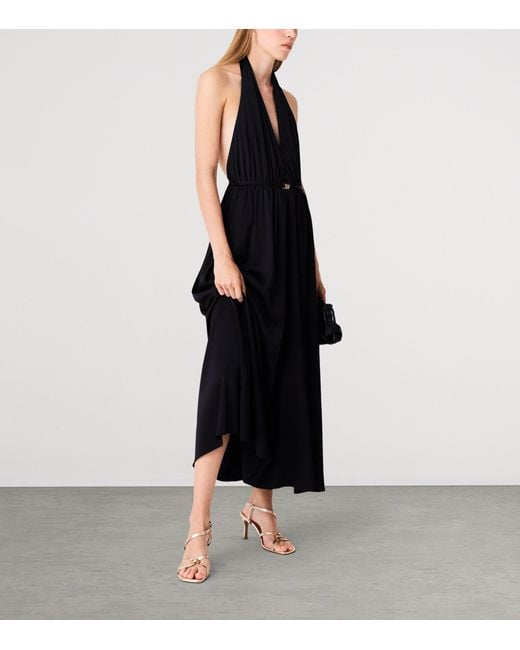 Maje Black Plunge Halterneck Midi Dress