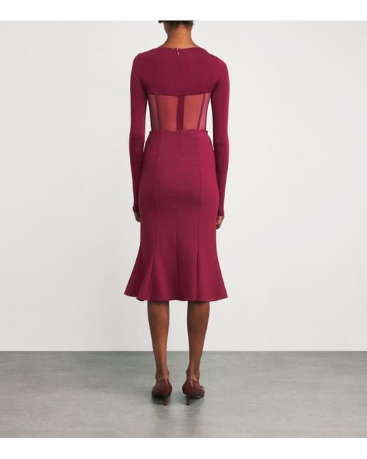 Nensi Dojaka Red Mesh Corseted Midi Dress