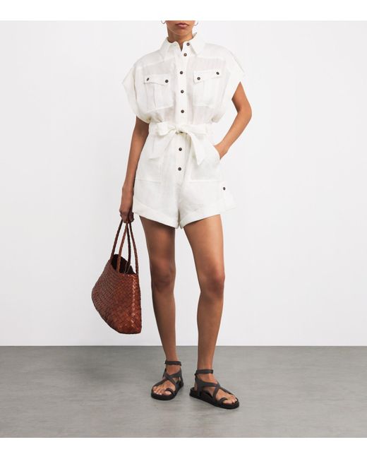 Zimmermann White Linen Cuffed Rhiannon Playsuit