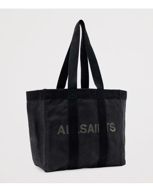 AllSaints Black Organic Cotton Canvas Layo Tote Bag for men