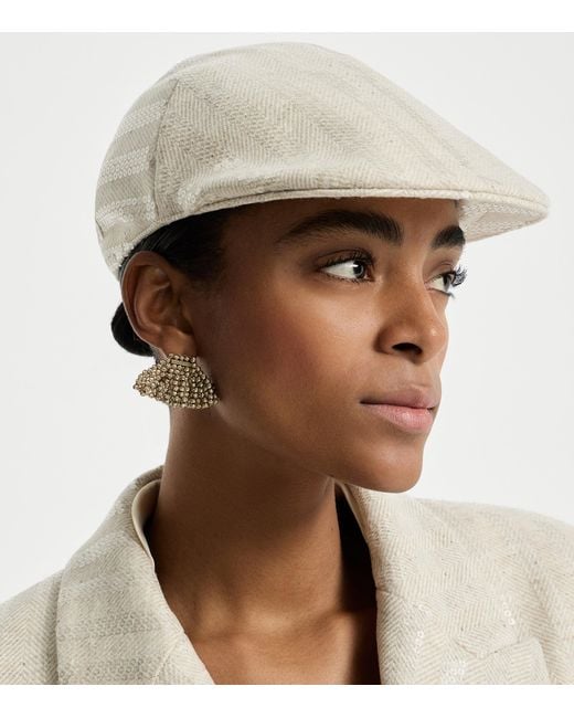 Brunello Cucinelli Natural Wool-Cashmere Embellished Flat Cap