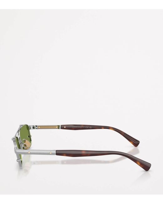 Brunello Cucinelli Green Titanium Rectangular Paloma Sunglasses
