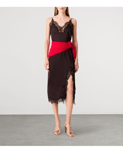 Maje Brown Lace-Trim Midi Dress