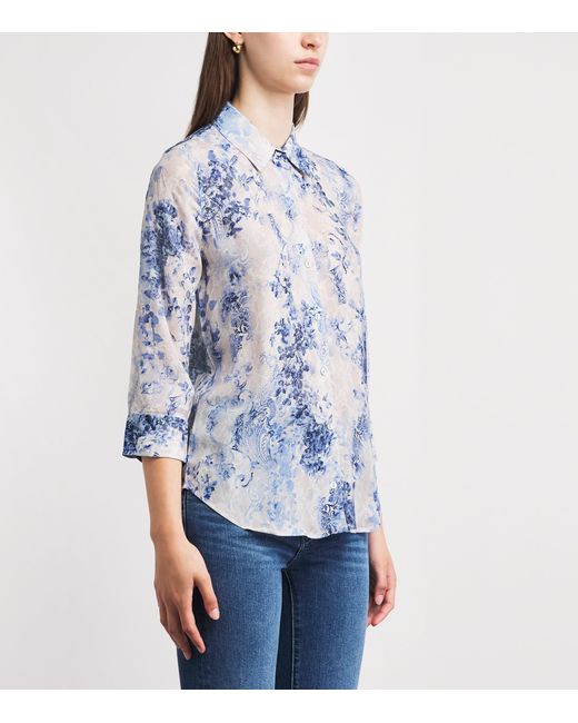 L'Agence Blue Satin Printed Camille Blouse