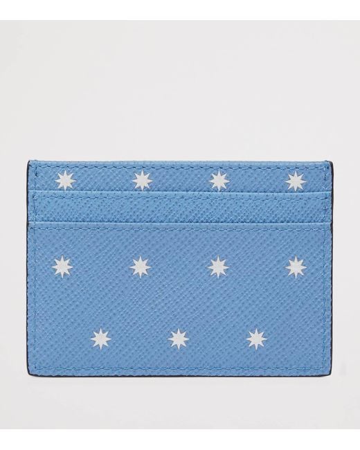 Smythson Blue Panama Leather Stars Card Holder