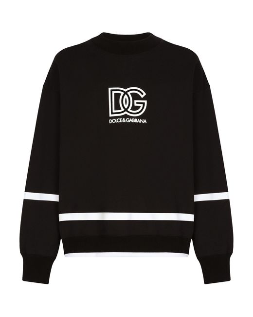 Dolce & Gabbana Black Cotton Dg Monogram Print Sweatshirt for men
