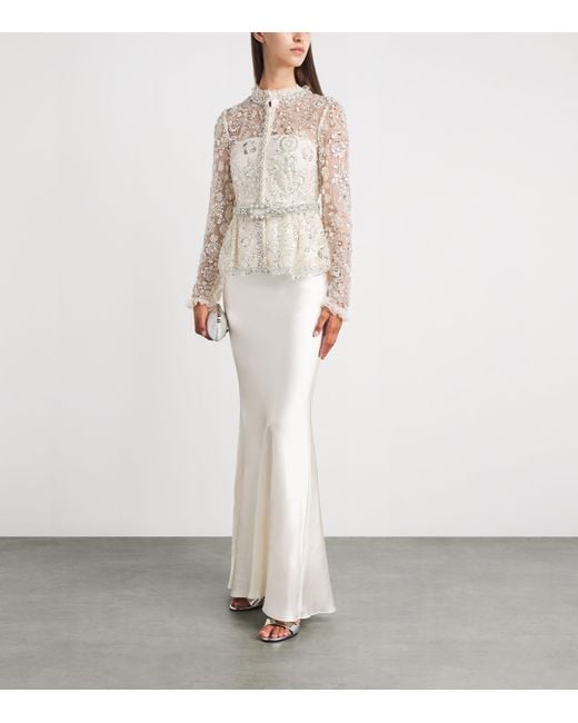 Self-Portrait White Satin Sequin-Embellished Gown