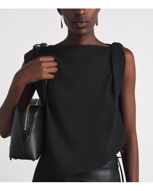 Vince Black Crepe Draped-Shoulder Top