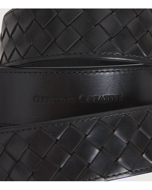 Officine Creative Black Leather Woven Reversible Belt for men