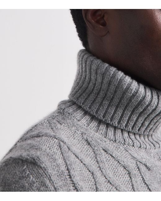 Isaia Gray Cashmere Cable-Knit Rollneck Sweater for men