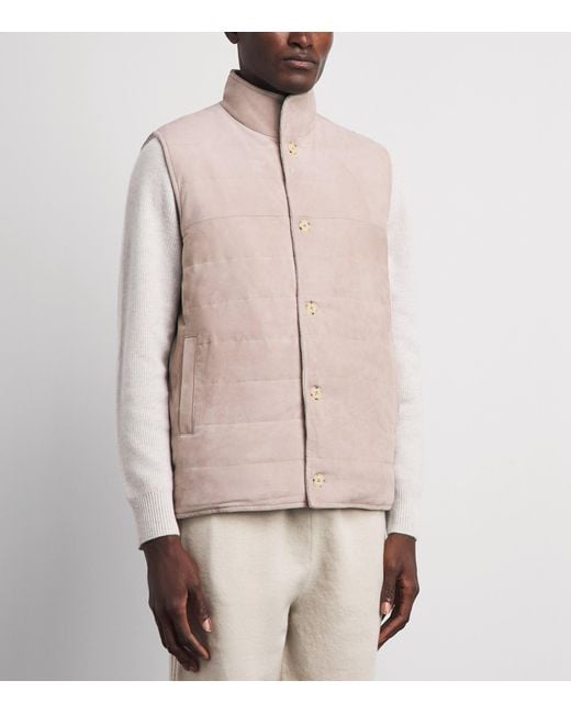 N.Peal Cashmere Brown Reversible Organic Cashmere-Suede Gilet for men