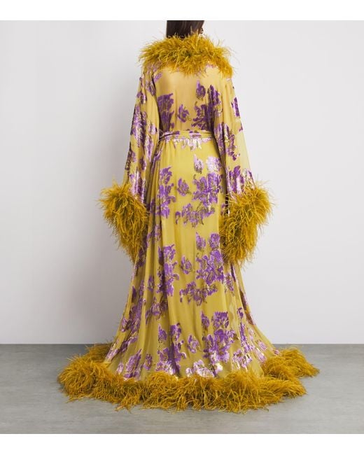 ‎Taller Marmo Yellow Silk-Blend Feathered Melendo Robe