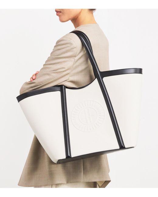 Harrods White Large Canvas-Leather Embossed Tote Bag