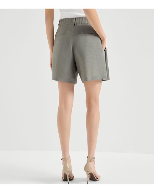Brunello Cucinelli Gray Linen Pleated Shorts