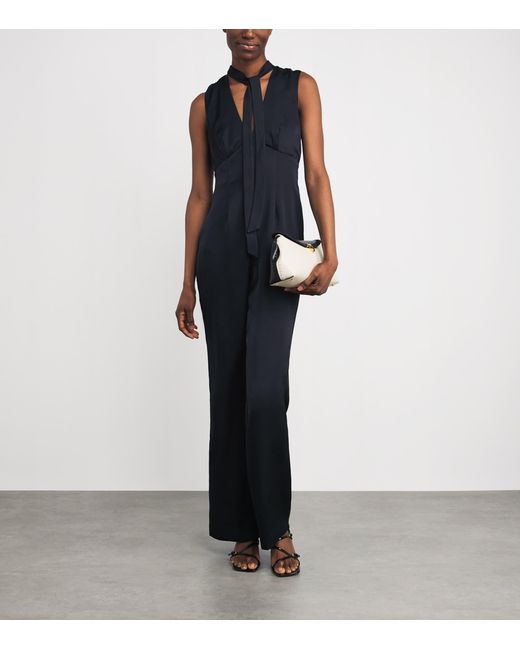 Claudie Pierlot Blue Satin Scarf-Neck Jumpsuit
