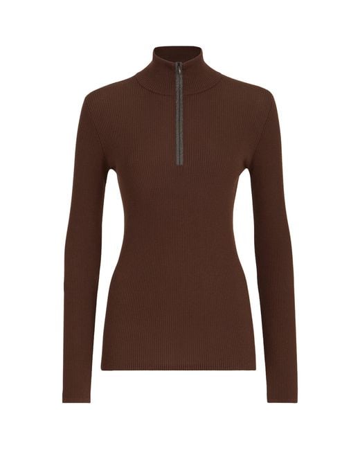 Brunello Cucinelli Brown Wool-Cashmere Half-Zip Sweater