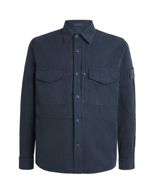 Stone Island Blue Canvas Ghost Overshirt for men