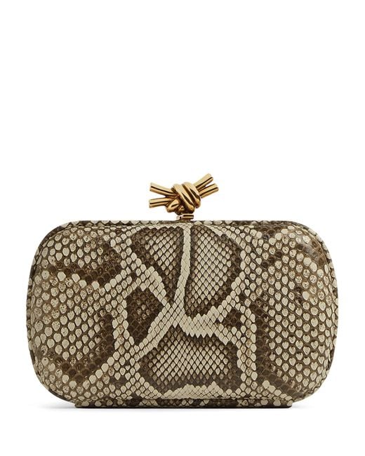 Bottega Veneta Metallic Snakeskin Knot Clutch Bag