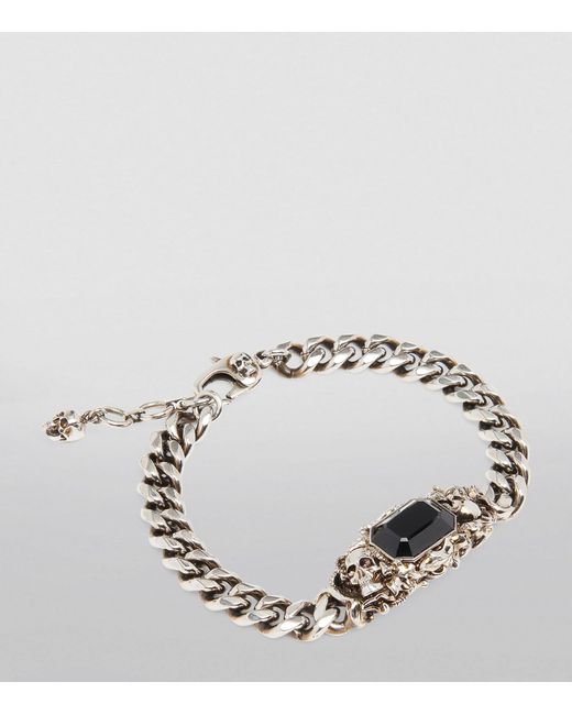 Tøsk - Swarovski Skull and Onyx Gemstone Men's Adjustable Bracelet - Black  : Amazon.co.uk: Fashion
