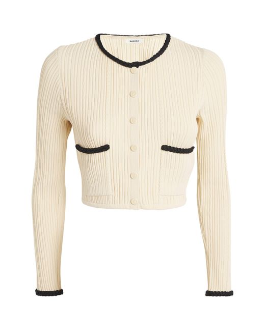 Sandro Natural Ribbed-Knit Cropped Cardigan