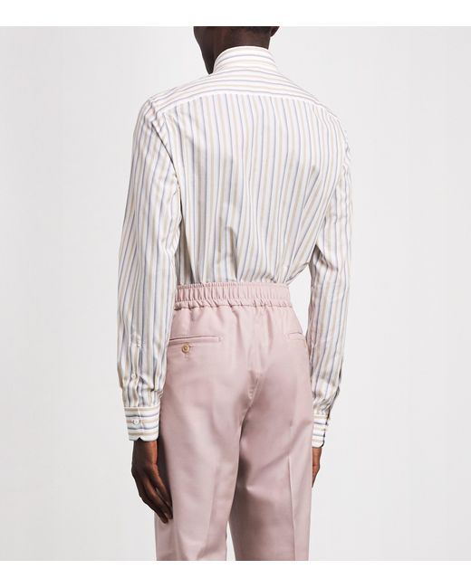 Isaia White Egyptian Cotton Stripe Shirt for men