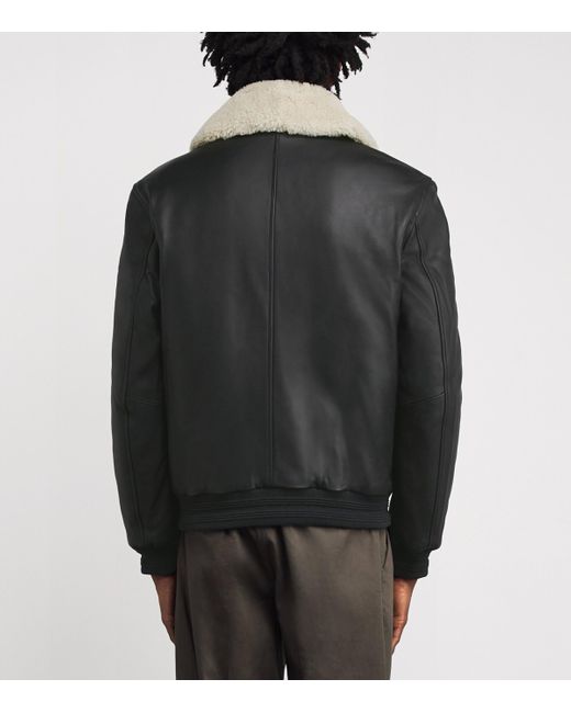 Moose Knuckles Black Shearling-Trim Leather Bomber Jacket for men