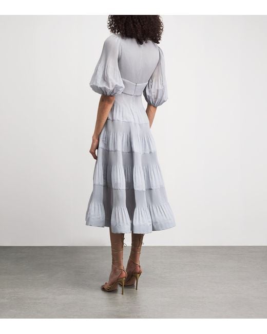 Zimmermann Gray Pleated Plunge-Neck Midi Dress