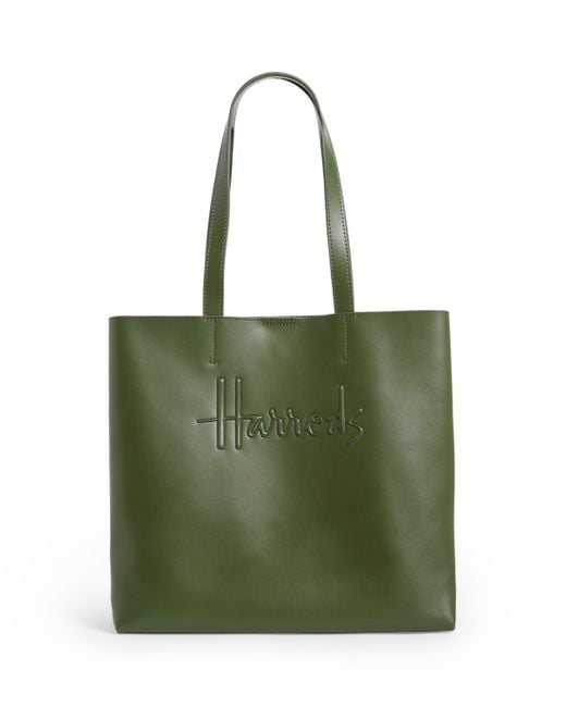 Harrods Green Medium Leather Kensington Tote Bag